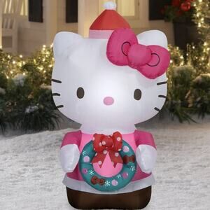 Christmas Inflatable Hello Kitty 4.5 Foot Air-Blown Inflatable Wreath Lights New
